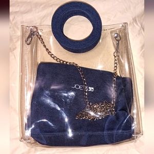 Blue denim & clear bag by Joe's Jeans withadded Crossbody silver chain